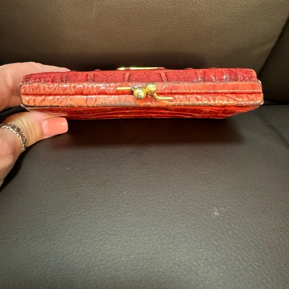 Brahmin Croc Embossed Red Leather Coin Snap Wallet